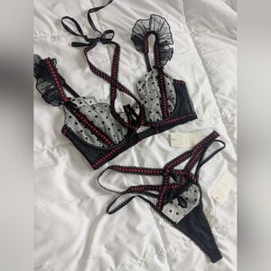 For Love And Lemons Black and Red Lingerie Set